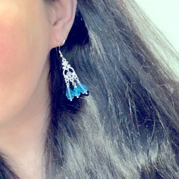 NEW, Silver 3*Tear Turquoise Crystals Drop Dangle Earrings Classic Fish Hooks - Picture 3 of 14